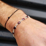 Solid Sterling Silver & Natural Garnet Handmade Chain Bracelet