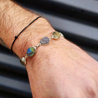 Solid Sterling Silver & Natural Labradorite Handmade Chain Bracelet