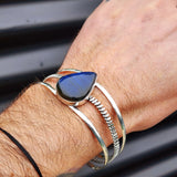 Solid Sterling Silver & Natural Labradorite Handmade Cuff Bracelet