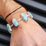 Solid Sterling Silver & Natural Larimar Handmade Chain Bracelet