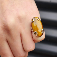 (O) Solid Sterling Silver & Natural Tiger Eye Handmade Solitaire Ring