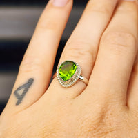 (Q) Solid Sterling Silver & Natural Peridot Handmade Pear Shaped Signet Ring