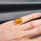 (T) Solid Sterling Silver & Natural Baltic Amber Handmade Oval Solitaire Ring