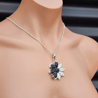 Solid Sterling Silver & Natural Black Onyx Handmade Flower Necklace