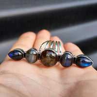 (Q) XL Solid Sterling Silver & Natural Labradorite Multi Setting Handmade Ring