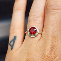 (O) Solid Sterling Silver & Red Zircon Stone Handmade Solitaire Ring