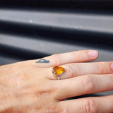 (Q) Solid Sterling Silver & Citrine Stone Pear Handmade Solitaire Ring