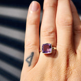 (Q) Solid Sterling Silver & Square Rustic Amethyst Stone Handmade Solitaire Ring