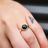 (Q) Solid Sterling Silver & Black Onyx Stone Handmade Solitaire Ring