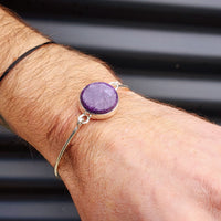 Solid Sterling Silver & Natural Charoite Handmade Bangle Bracelet