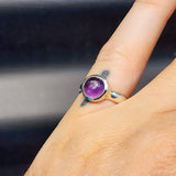 (O) Solid Sterling Silver & Natural Amethyst Stone Handmade Solitaire Ring