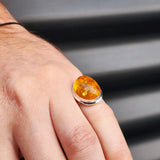 (T) Solid Sterling Silver & Natural Baltic Amber Handmade Oval Solitaire Ring