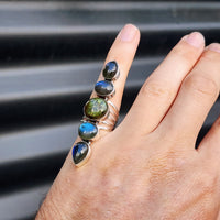 (Q) XL Solid Sterling Silver & Natural Labradorite Multi Setting Handmade Ring