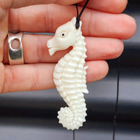 Natural Hand Carved Maori Bone Carving Pendant Necklace - Seahorse