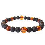 Adults Bracelet - Polished Cognac Amber & Lava Stones