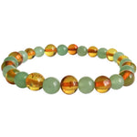 Adults Elastic Polished Honey Amber & Aventurine Bracelet