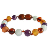 Amber Teething Bracelet / Anklet - Raw Honey, Polished Cognac, Amethyst & Blue Jade