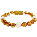 Amber Teething Bracelet / Anklet - Polished Honey & White Quartz