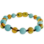 Amber Teething Bracelet / Anklet - Polished Honey & Amazonite