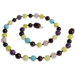 Amber Teething Necklace - Butter & Cherry Amber, Amethyst, Rose Quartz, Amazonite