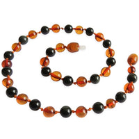 Amber Teething Necklace - Polished Cognac Amber & Black Obsidian Stone