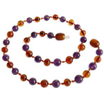 Amber Teething Necklace - Polished Cognac & Amethyst