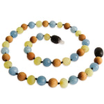 Amber Teething Necklace - Raw Butter, Pine Wood & Aquamarine