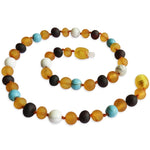 Amber Teething Necklace - Raw Honey & Cherry with Turquoise Stones