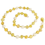 Amber Teething Necklace - Raw Lemon & White Quartz