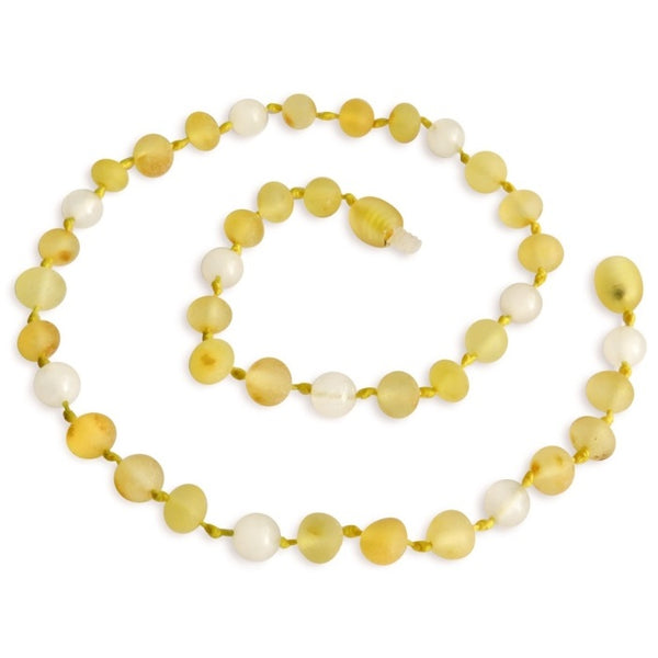 Amber Teething Necklace - Raw Lemon & White Quartz