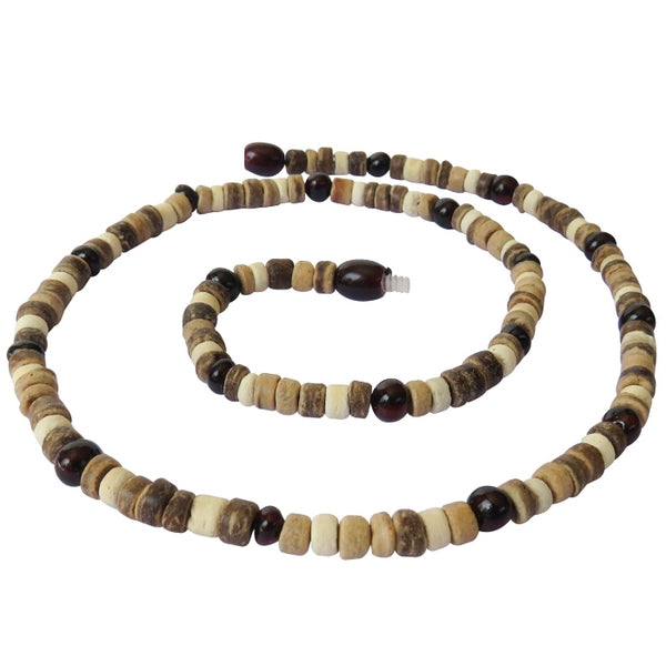 Adults Surfer Necklace - Light Brown Coconut Beads & Cherry Amber