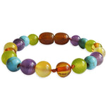 Amber Teething Bracelet / Anklet - Rainbow Mix - Mixed Gemstones & Honey Amber