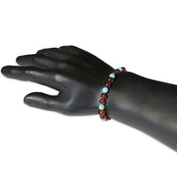 Adults Elastic Polished Cognac Amber & Turquoise Stone Bracelet